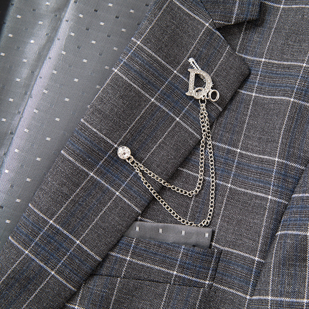 Men's 3-Piece One Button Fashionable Plaid Gray Suit