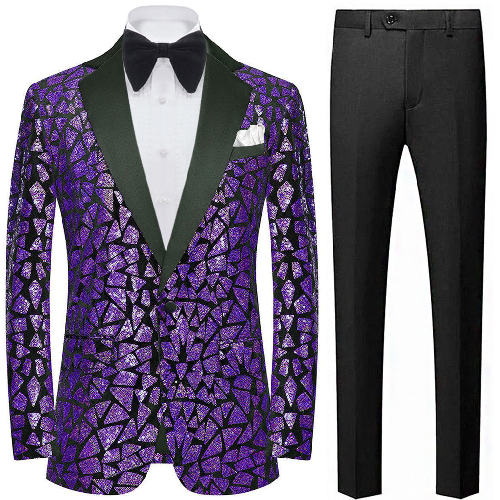 Men's Sequin Geometric Mosaic Dark Purple Tuxedo