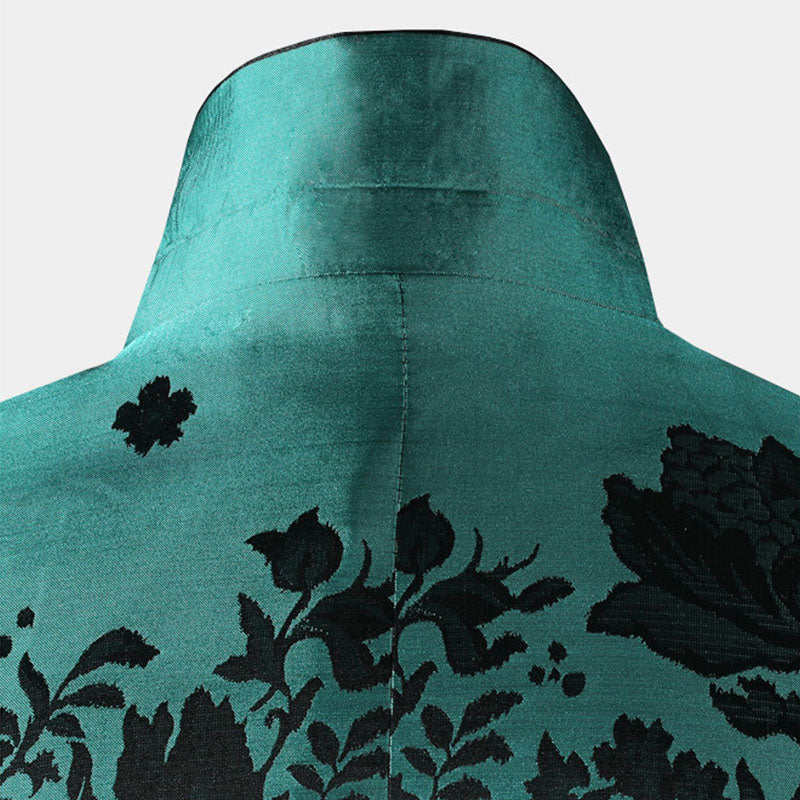 Men's 2-Piece Modern Floral Green Suit with Gold Patterns