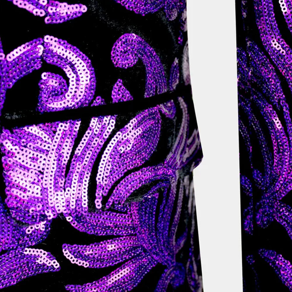 Men's Sparkle Floral Purple Sequin Tuxedo Jacket