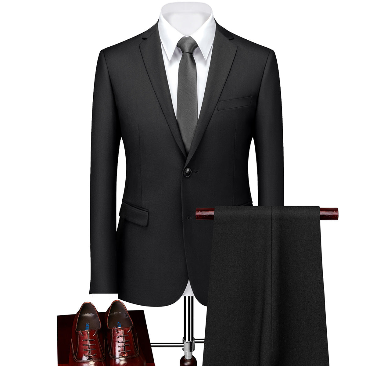 Men's 2-Piece Classic Two Button Casual Black Suit