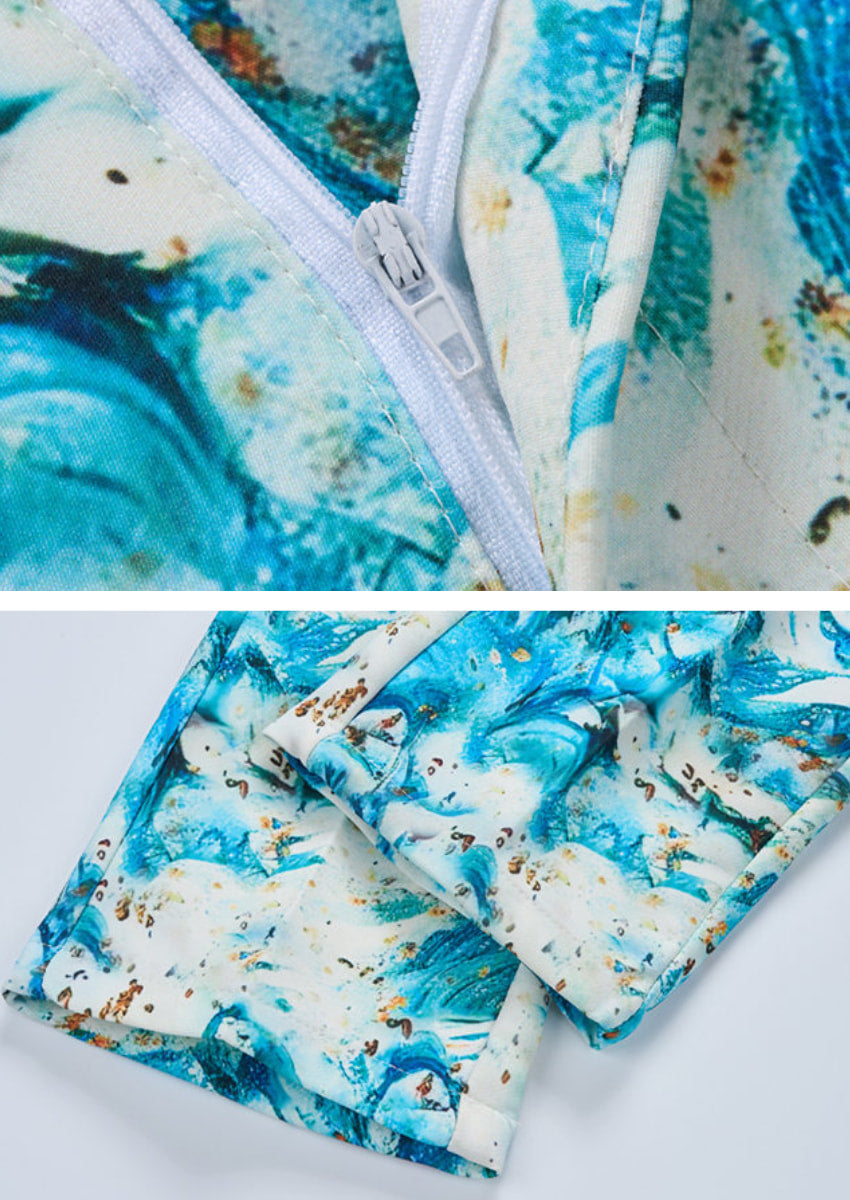 Men’s 2-Piece Light Blue Graffiti Print Suit for Party
