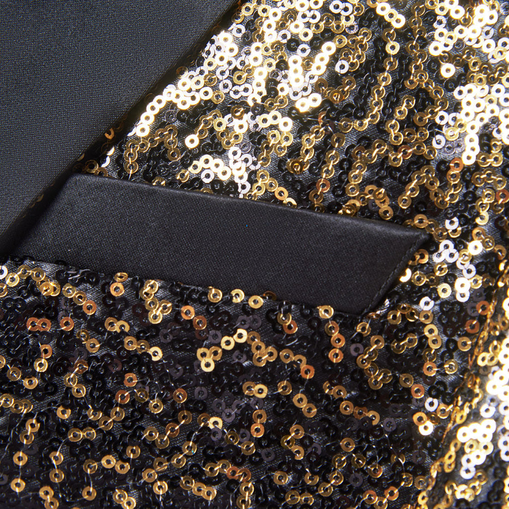 Men's Shimmering Gradient Sequin Tuxedo Jacket Gold Black