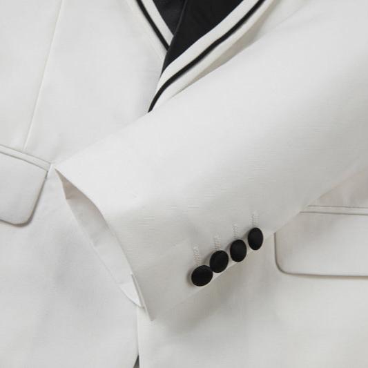 Men's 3-Piece One-Button Black Lapel White Tuxedo