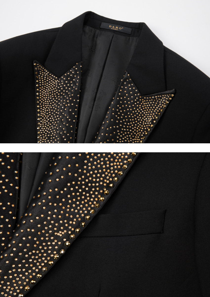 Men’s Black 3-Piece Hotfix Crystal Peak Lapel Tuxedo Set