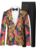 Men's One Button Floral Jacquard Watermelon Red Suit Jacket