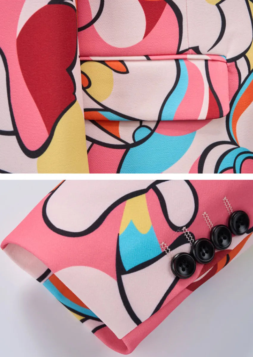 Men’s Pink Geometric Print 2-Piece Suit Set