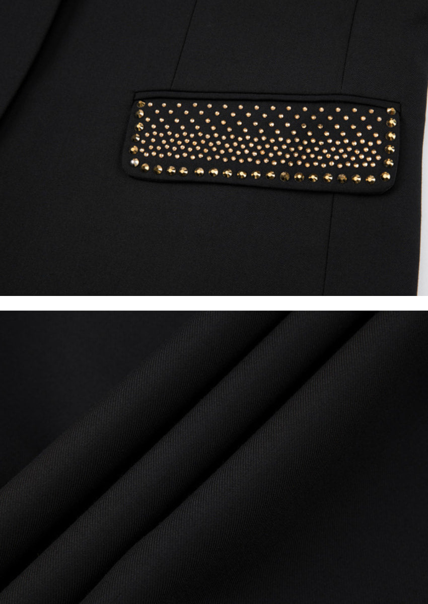 Men’s Black 3-Piece Hotfix Crystal Peak Lapel Tuxedo Set
