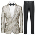 Men's 2-Piece Silver Floral and Bird Jacquard White Tuxedo Suit