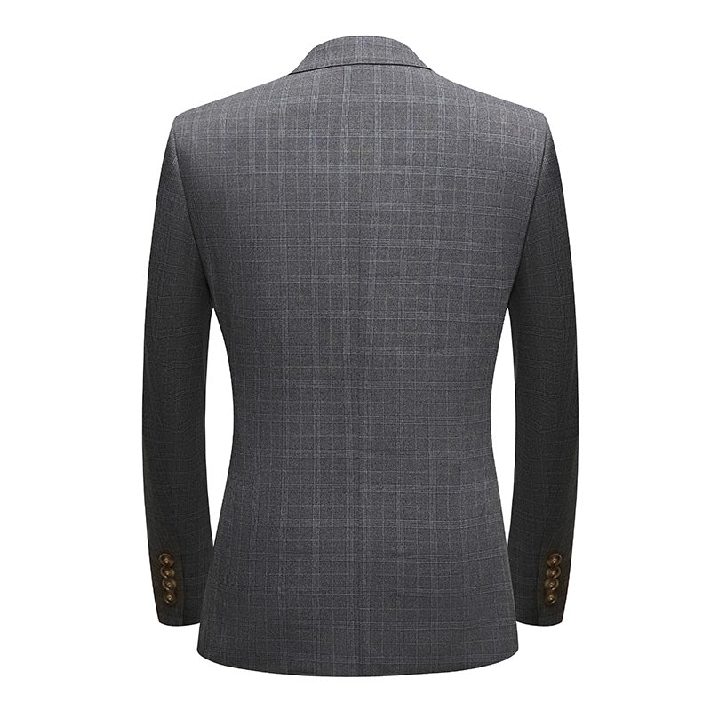 Men's 3-Piece Checkered Gray Two Button Gray Suit