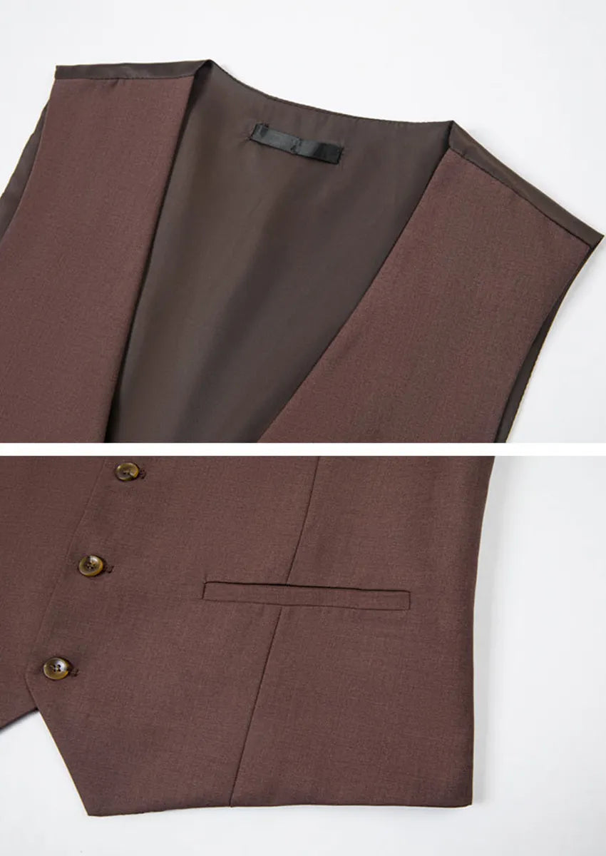 Men's 3-Piece Striped Light Navy Suit with a Coffee-colored Vest