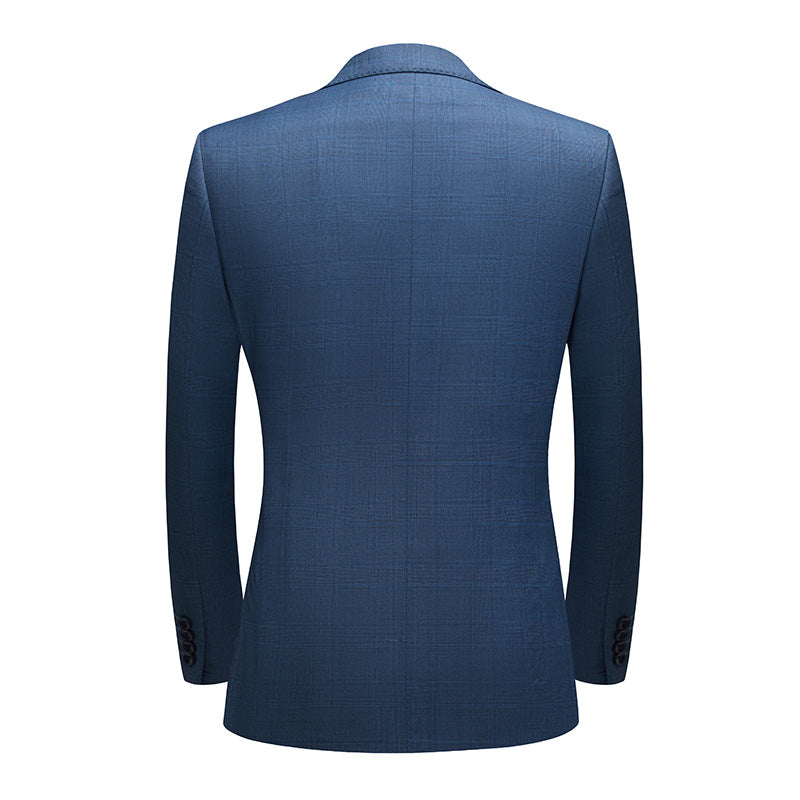 Men's 3-Piece Two Button Subtile Grid Navy Blue Suit