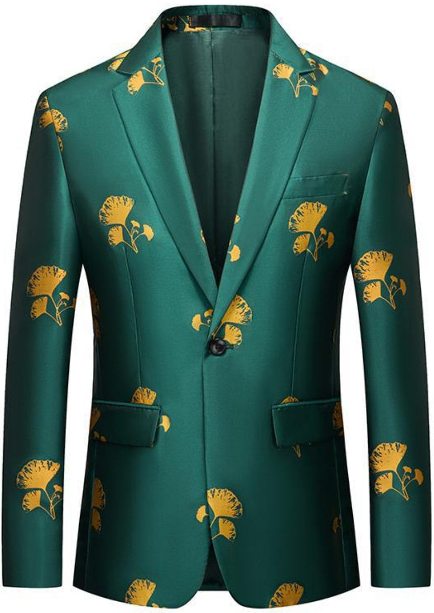 Men's Ginkgo Leaf Green Tuxedo Jacket