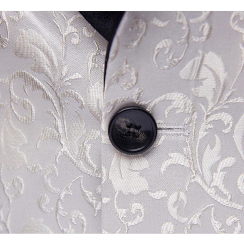 Men's 2-Piece Jacquard Embroidery White Wedding Suit