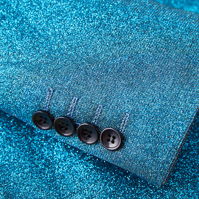 Men's 2-Piece Peak Lapel Blue Sequin Jacket
