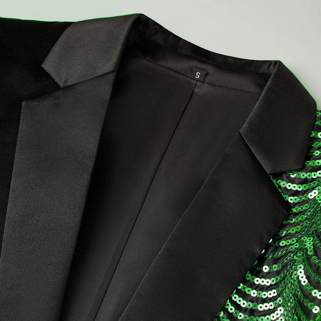 Men's 2-Piece Green Sequin Water Ripples Black Suit