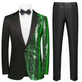 Men's 2-Piece Green Sequin Water Ripples Black Suit