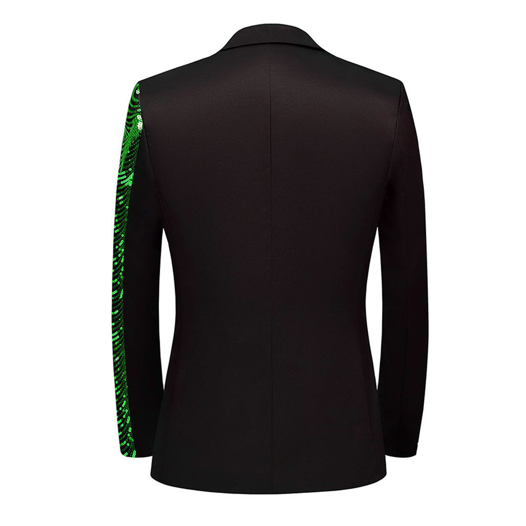 Men's 2-Piece Green Sequin Water Ripples Black Suit