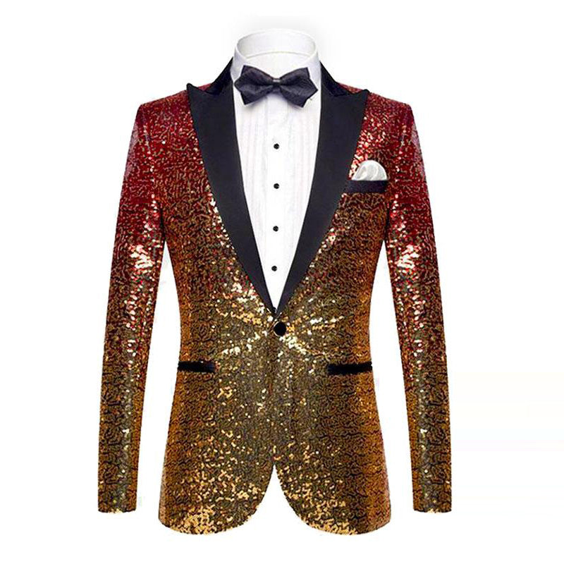 Men's Gradient Sparkling Red and Gold Tuxedo