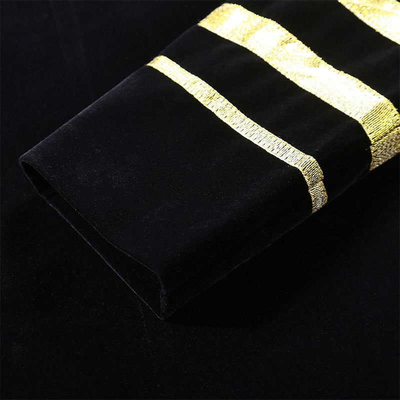 Men's Gold Floral Embroided Collar Court Style Black Jacket