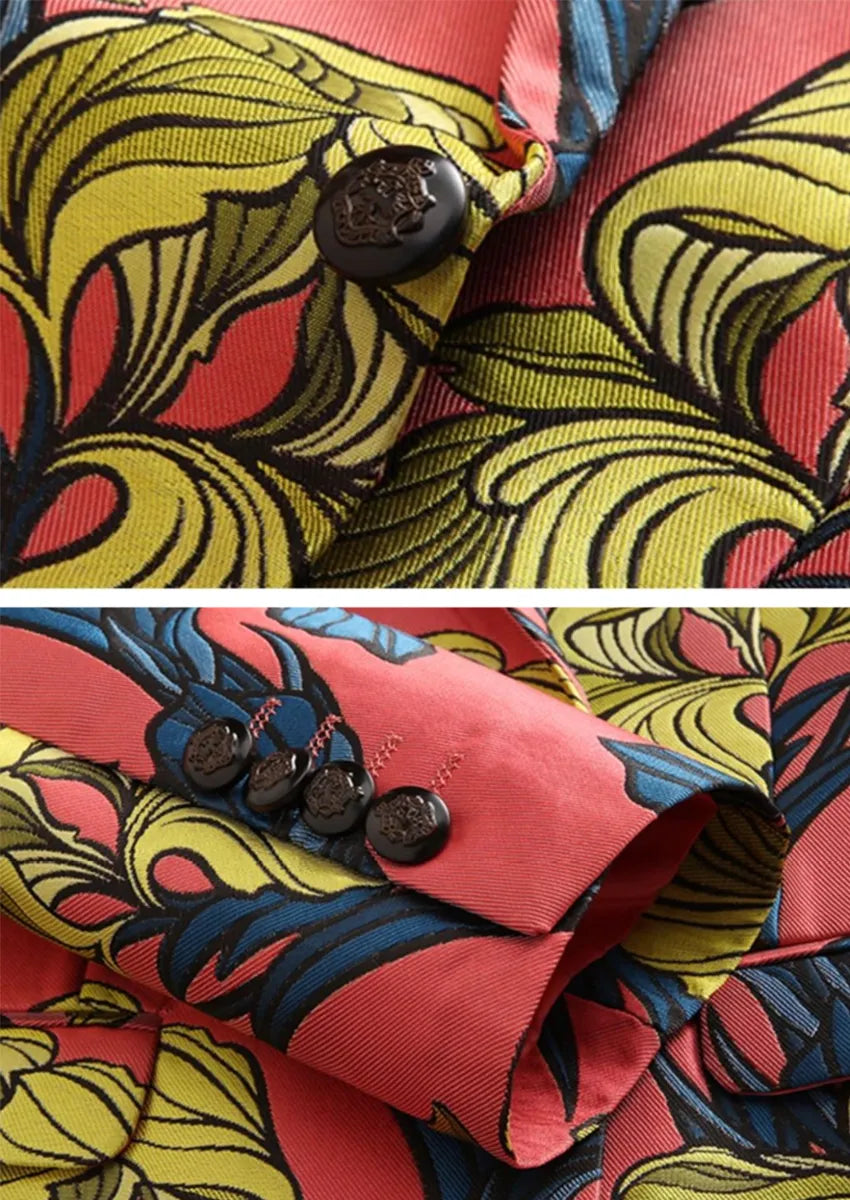 Men's One Button Floral Jacquard Watermelon Red Suit Jacket