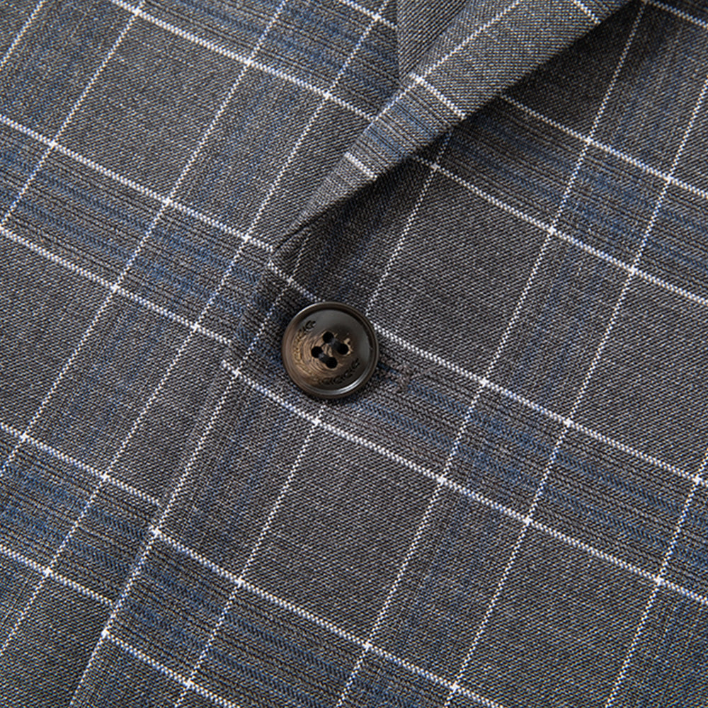 Men's 3-Piece One Button Fashionable Plaid Gray Suit