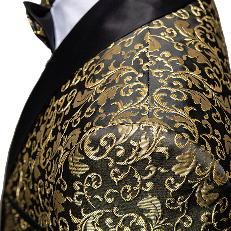 Men's 2-Piece Gold Jacquard Embroidery Paisley Black Tuxedo