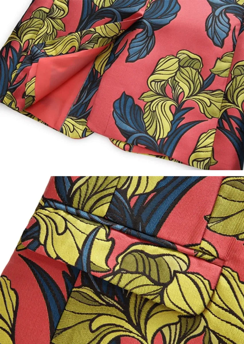 Men's One Button Floral Jacquard Watermelon Red Suit Jacket