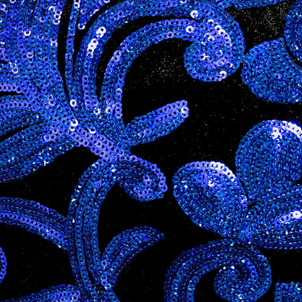 Men's Sparkle Floral Blue Sequin Tuxedo Jacket