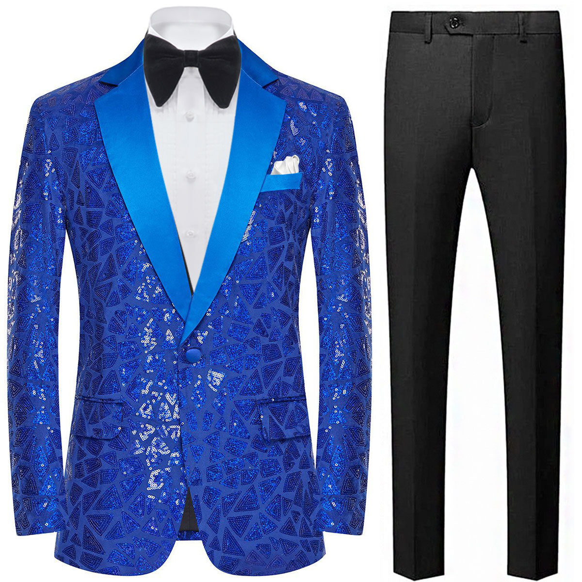 Men's Sequin Geometric Mosaic Blue Tuxedo