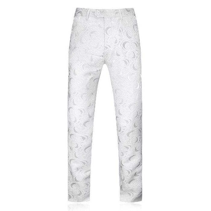 Men's Rose Embroidery White Pants