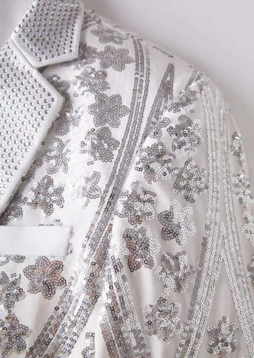 Men's Sequin Six-pointed Star White Luxury Tuxedo