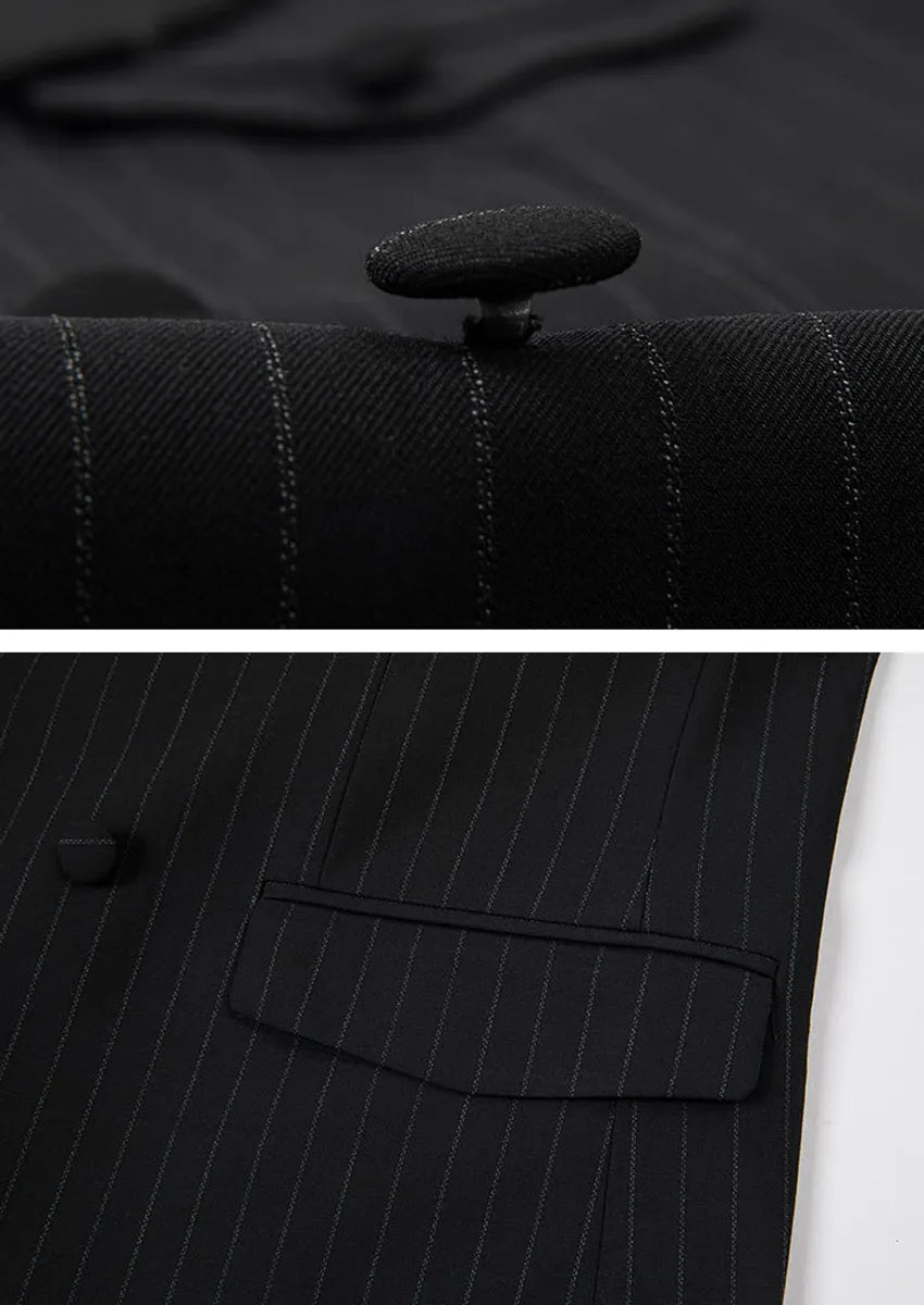 Men's 2-Piece Collar with Decorative Stripe Black Casual Suit