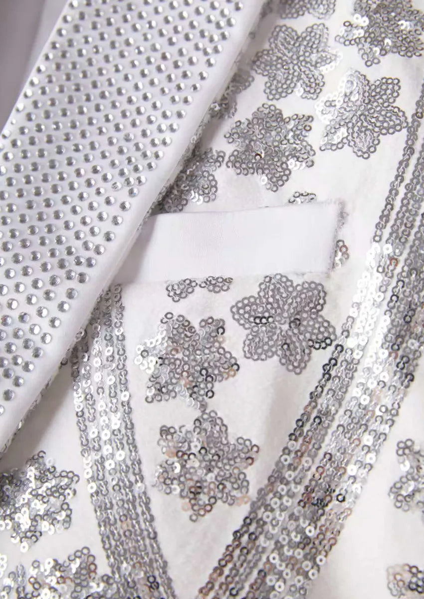 Men's Sequin Six-pointed Star White Luxury Tuxedo