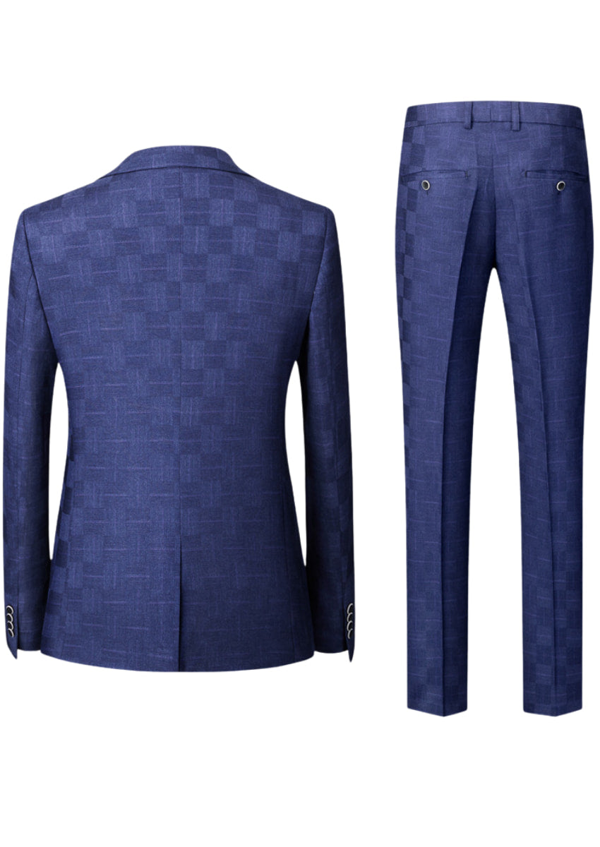 Men’s 3-Piece Slim Fit Classic Navy Subtile Plaid Suit