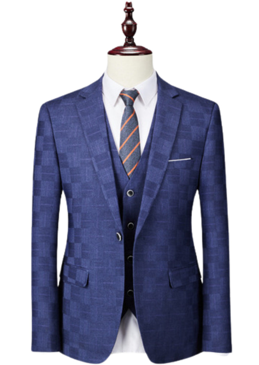 Men’s 3-Piece Slim Fit Classic Navy Subtile Plaid Suit