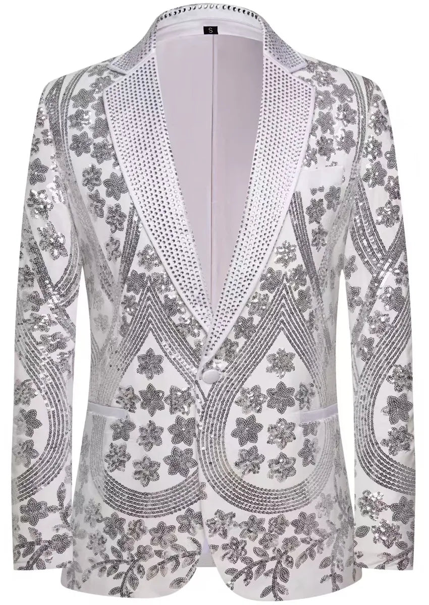 Men's Sequin Six-pointed Star White Luxury Tuxedo