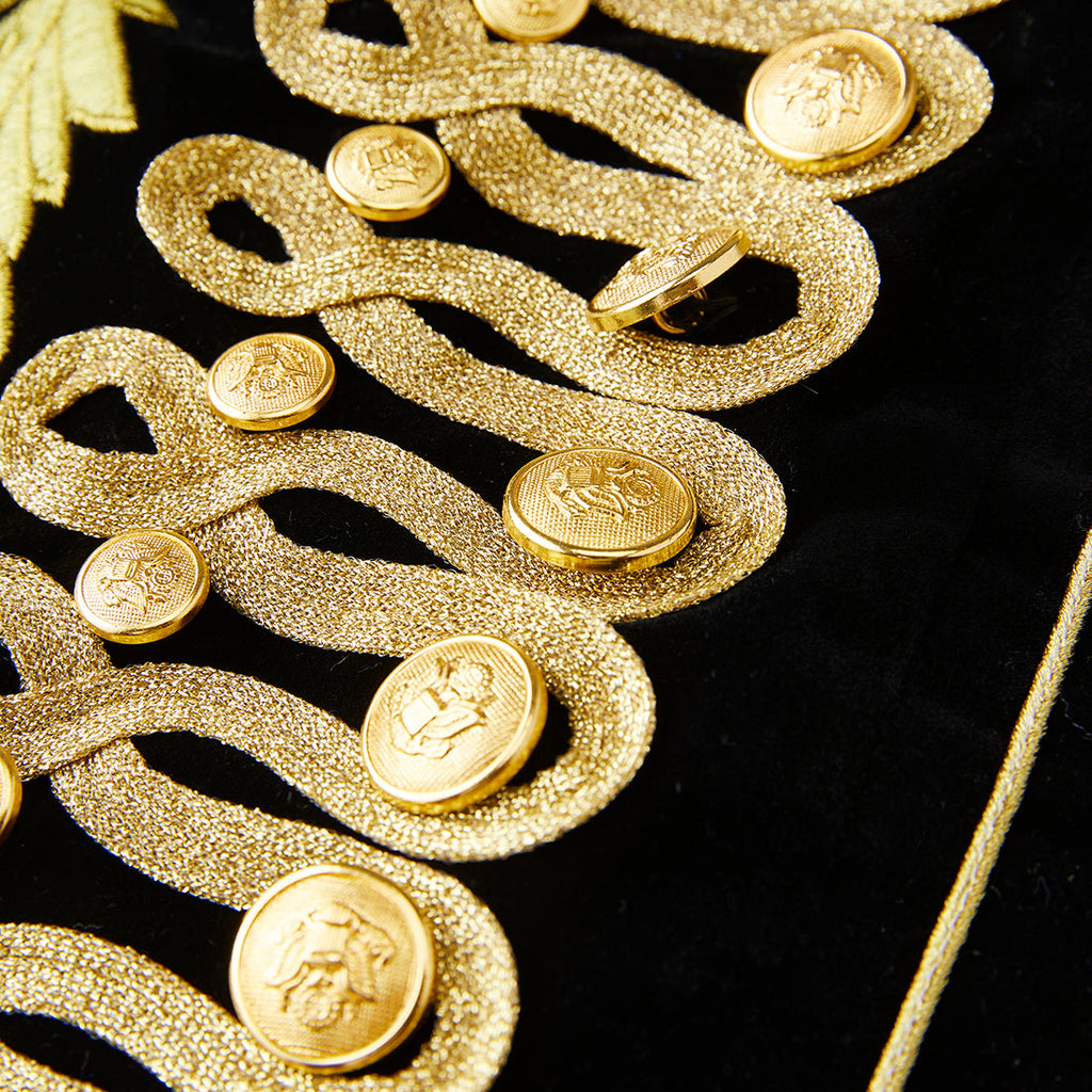 Men's Gold Aigillette Decorated with Luxury Black Embroidered Tuxedo