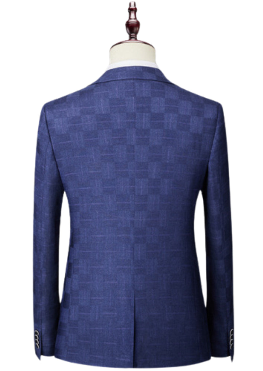 Men’s 3-Piece Slim Fit Classic Navy Subtile Plaid Suit