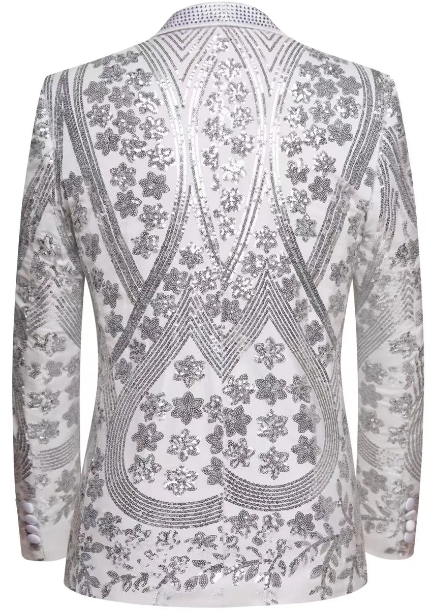 Men's Sequin Six-pointed Star White Luxury Tuxedo