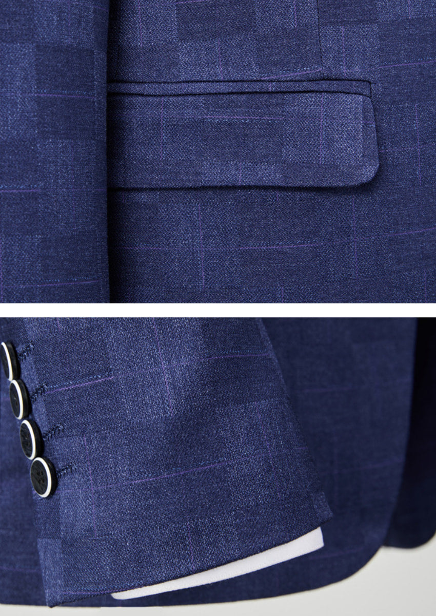 Men’s 3-Piece Slim Fit Classic Navy Subtile Plaid Suit