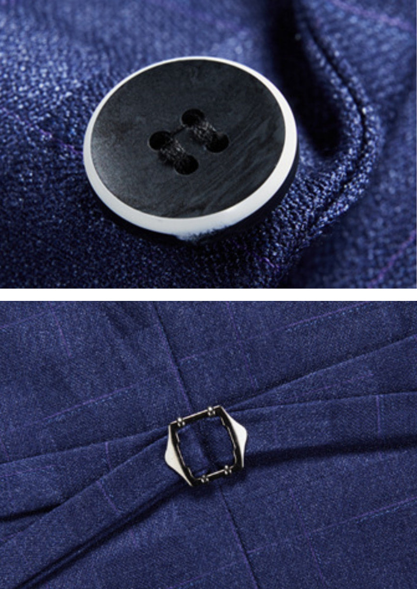 Men’s 3-Piece Slim Fit Classic Navy Subtile Plaid Suit