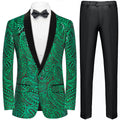 Men's Sequin Green Paisley Black Suit