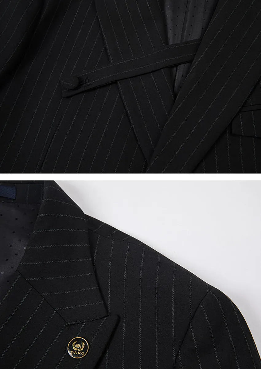 Men's 2-Piece Collar with Decorative Stripe Black Casual Suit