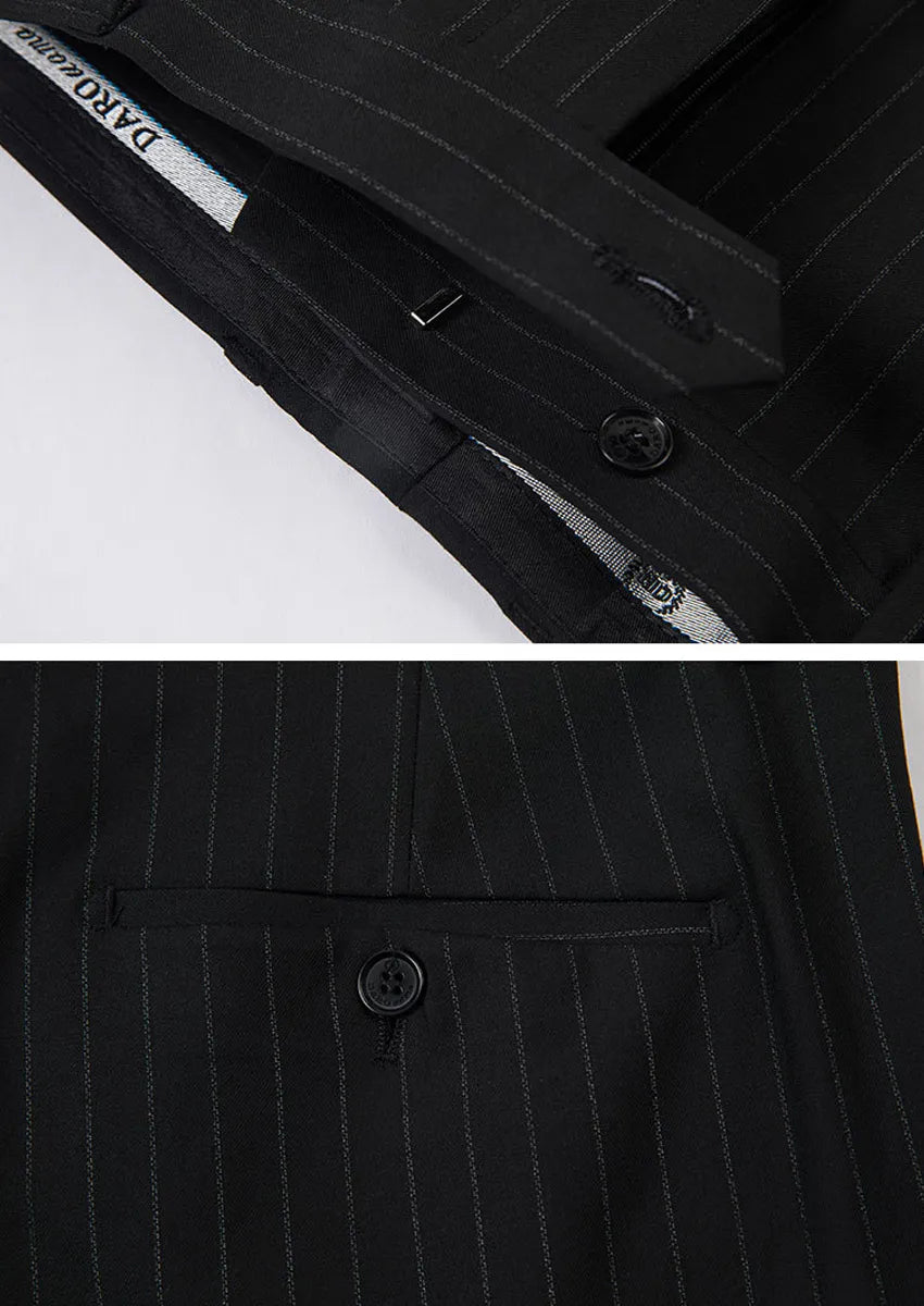 Men's 2-Piece Collar with Decorative Stripe Black Casual Suit