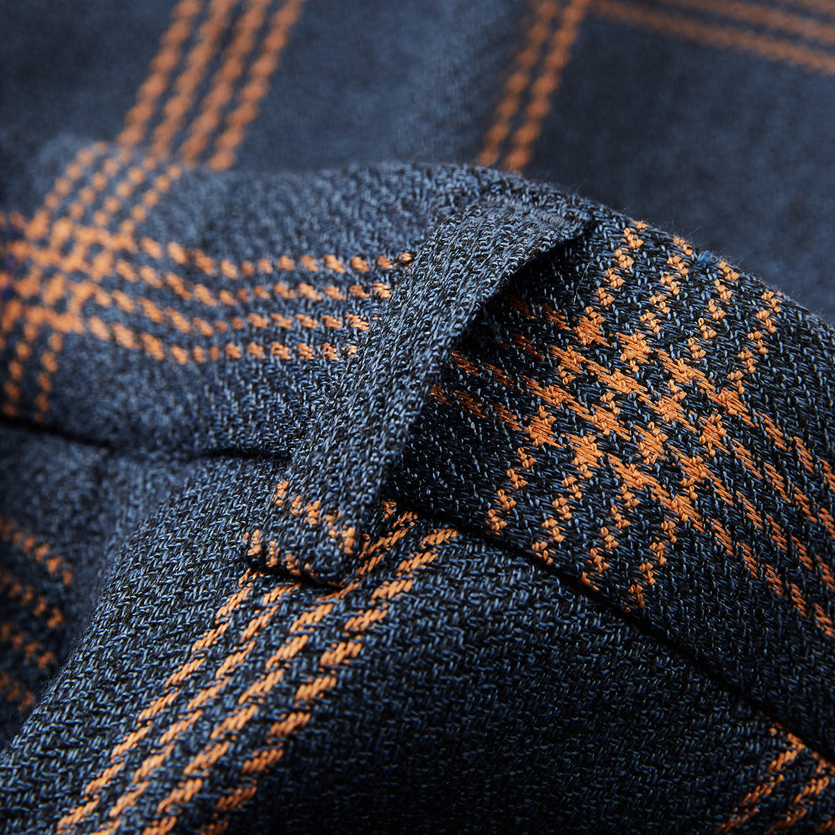 Men's 3-Piece Brown Plaid Design Navy Blue Suit