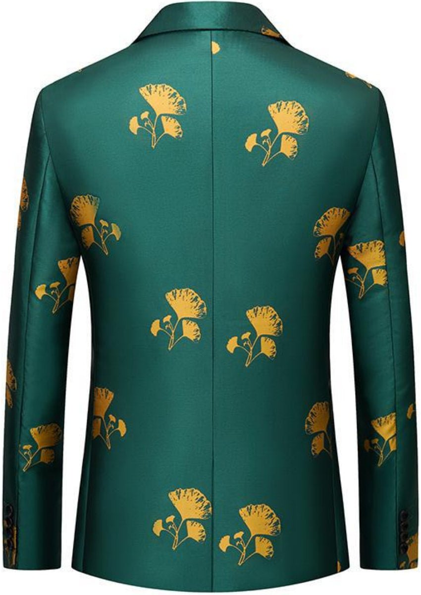 Men's Ginkgo Leaf Green Tuxedo Jacket