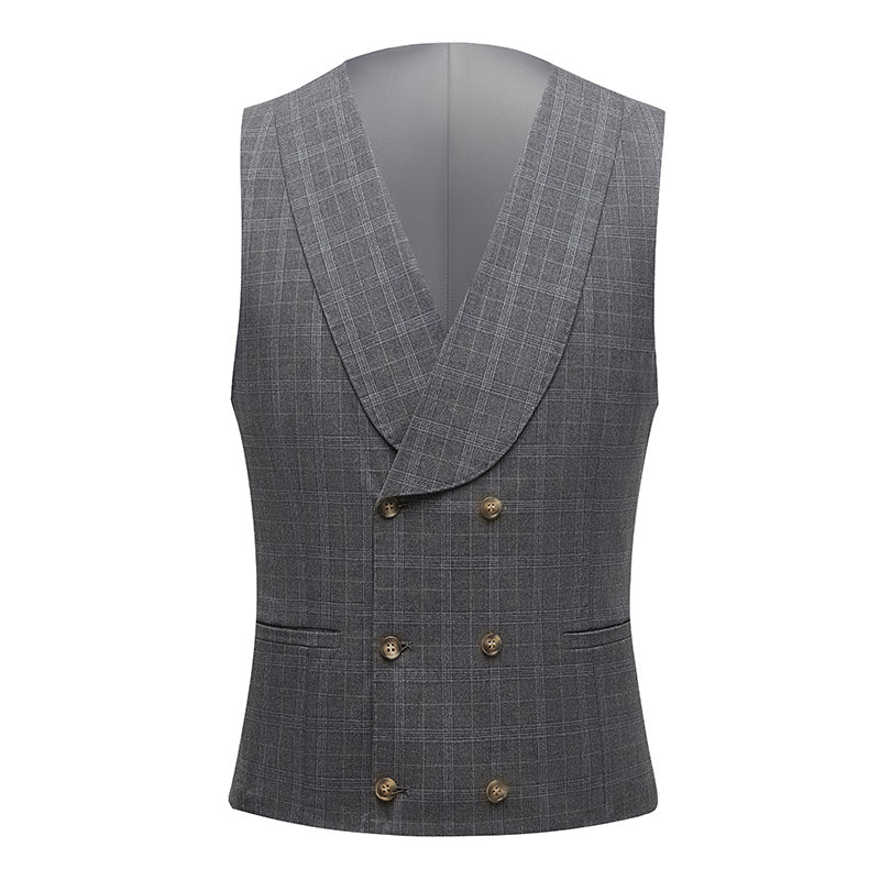 Men's 3-Piece Checkered Gray Two Button Gray Suit
