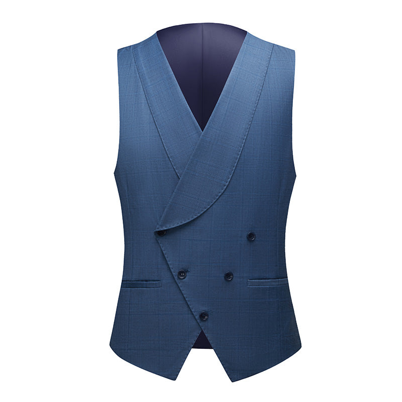 Men's 3-Piece Two Button Subtile Grid Navy Blue Suit
