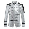 Men's Classic Military Style Stage Full Silver Sequin Jacket